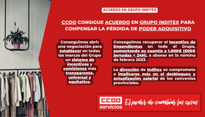 Acuerdo en Grupo Inditex para compensar la pérdida de poder adquisitivo